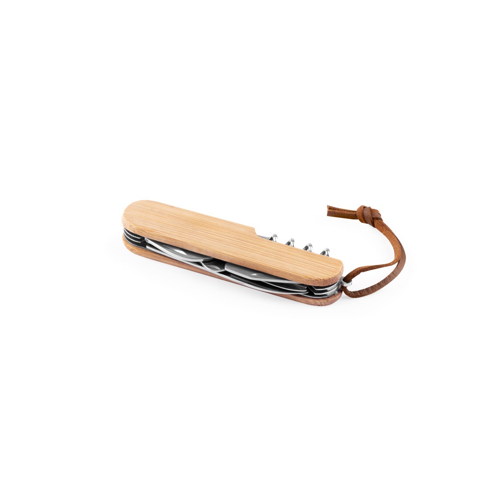 RYKER. Couteau de poche multifonctionnel en bambou et acier inoxydable avec manche en PU