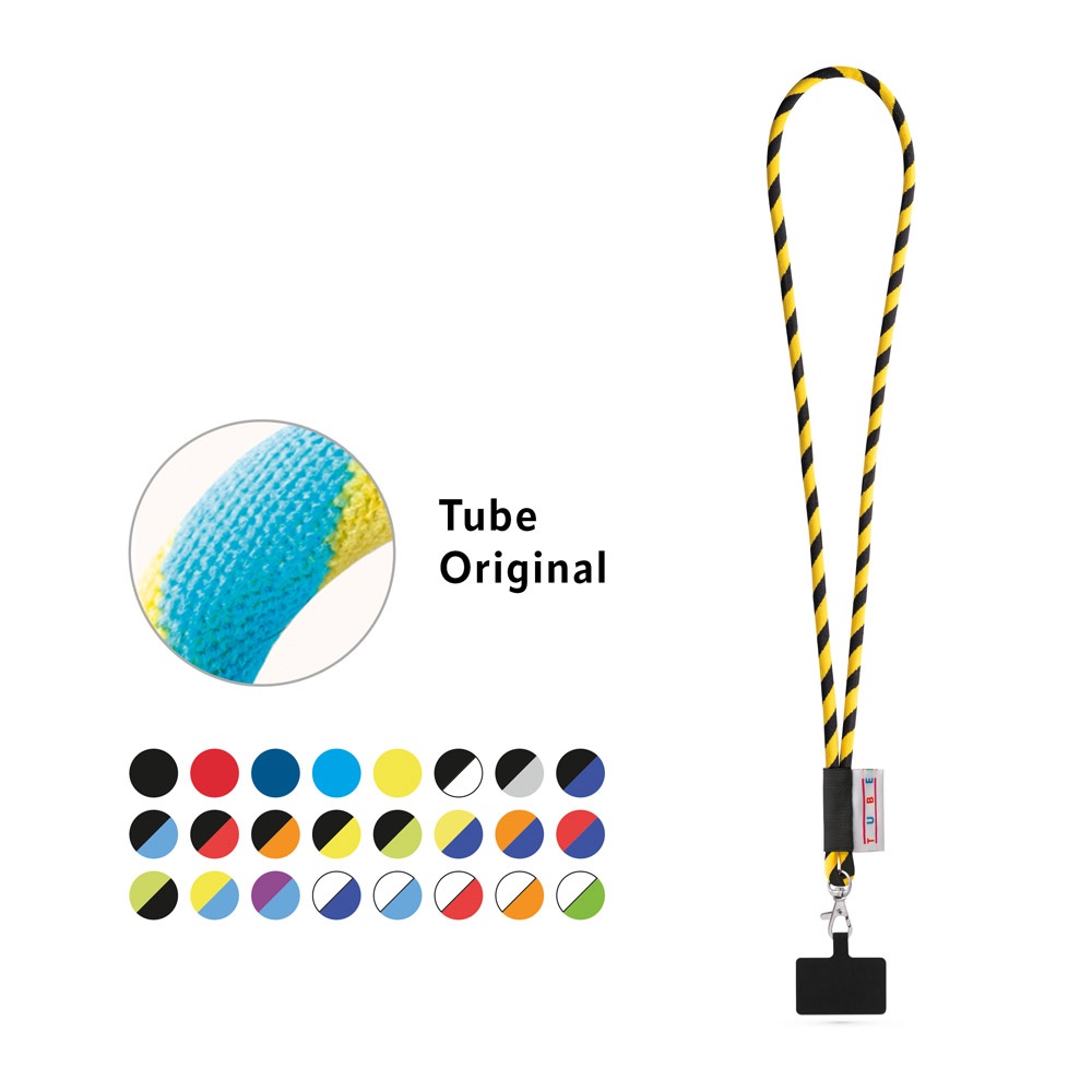 GOSPORT. SET Lanyard TUBE Long (Ø 7 mm) avec mousqueton à déclenchement de 9 mm et support pour téléphone portable