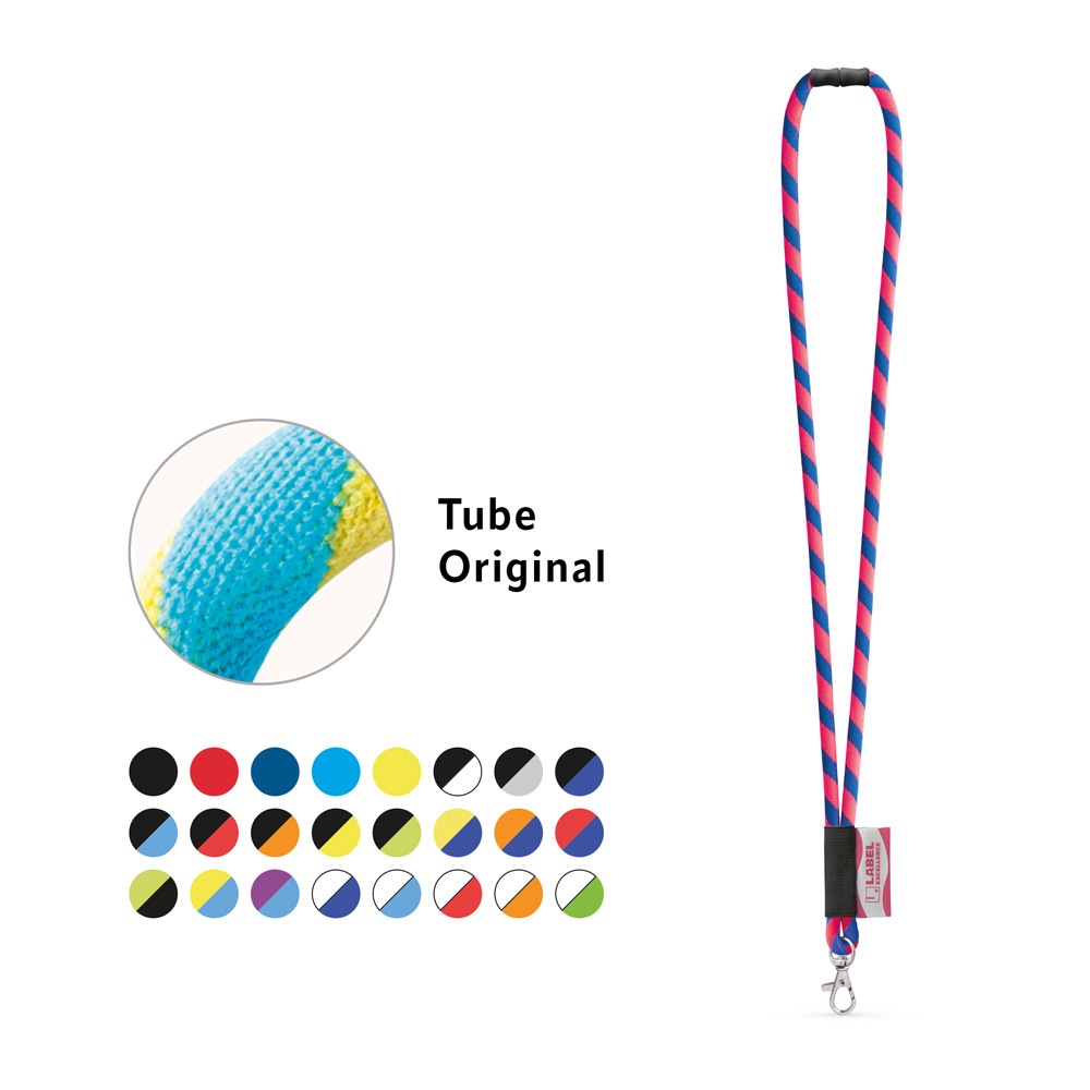 WISBECH. SET Lanyard TUBE Long (Ø 7 mm) avec mousqueton à porte de 9 mm et fermoir de sécurité Ø 7 mm
