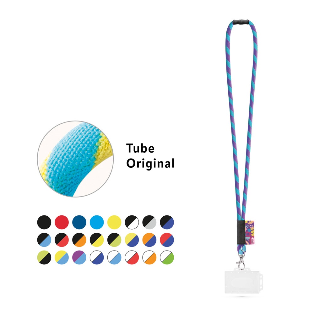 WATFORD. SET Lanyard TUBE Long (Ø 7 mm) avec mousqueton à déclenchement de 9 mm, fermoir de sécurité Ø 7 mm et porte-badge/carte rigide de 91 x 68 mm