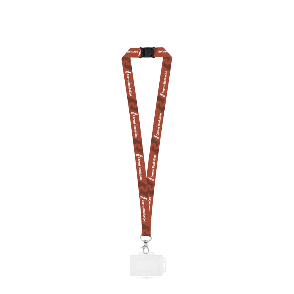 BARNSLEY. Lanière SET SUBLIMATION Long II (20 mm) en polyester recyclé (100 % rPET) avec mousqueton de 20 mm, fermoir de sécurité et porte-badge/carte rigide 91 x 68 mm
