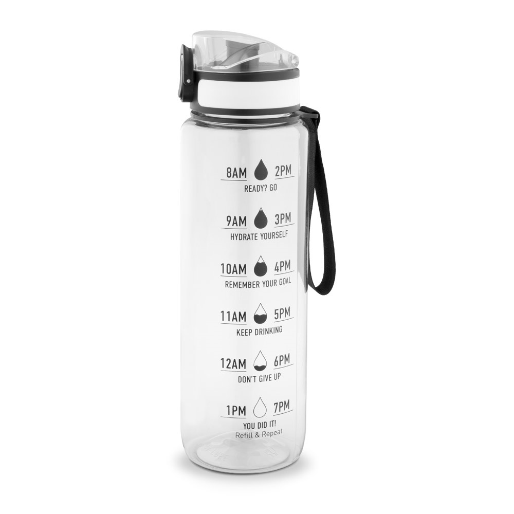 ERIKSSON. Bouteille en PET recyclé (100 % rPET), avec des phrases motivantes et des repères horaires pour vous encourager à boire de l’eau