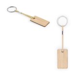 Vue 2 de HOPPS. Porte-clés rectangulaire en bambou avec cordon en PET