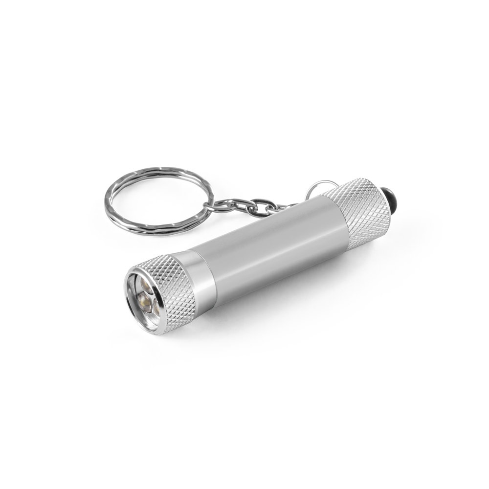 RE-LERGAN. Porte-clés en aluminium (92 % recyclé) avec lampe de poche LED à 3 lumières