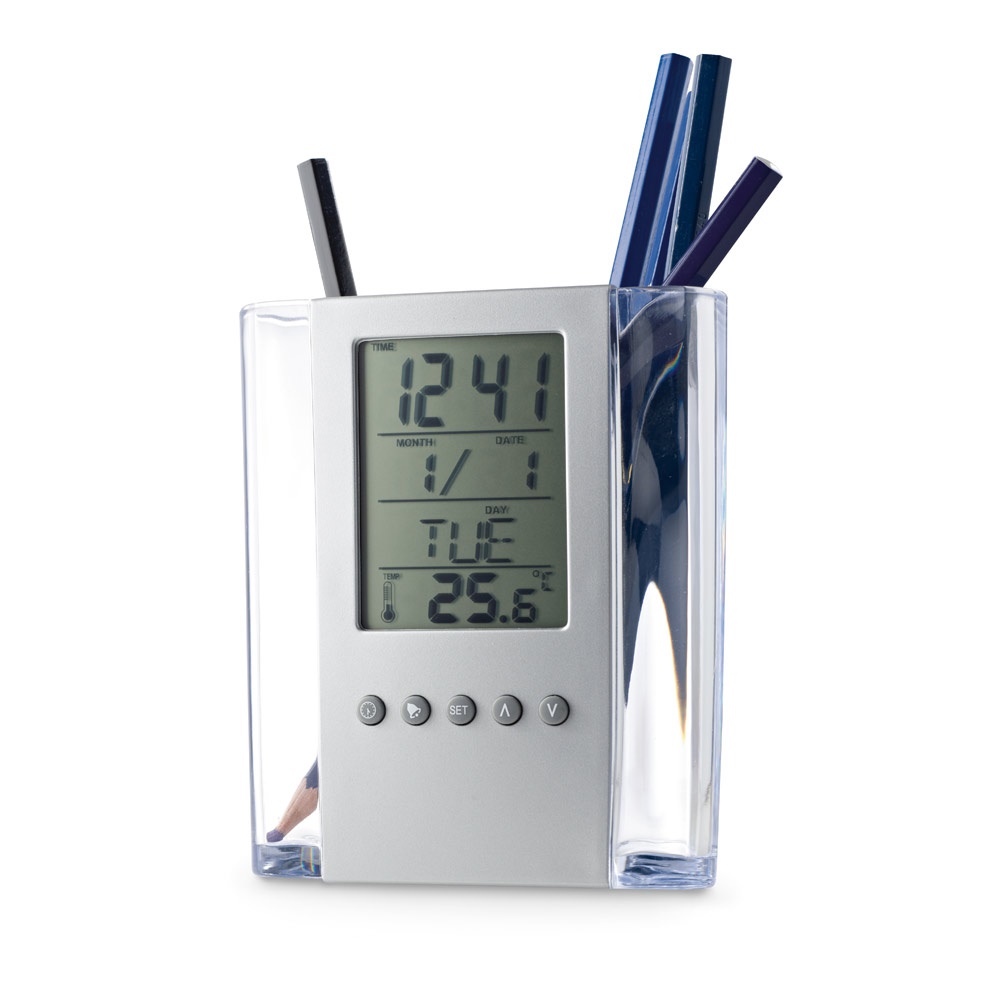 EDEM. Horloge de bureau numérique multifonctionnelle avec porte-stylos