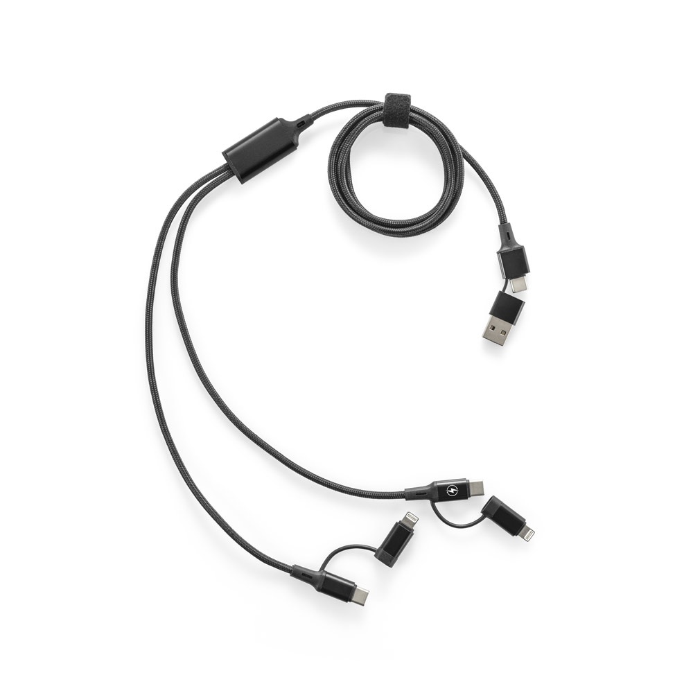 BERTOZZI. Câble USB ultra rapide 6 en 1 en aluminium recyclé (20 %) et PET recyclé (4 %)