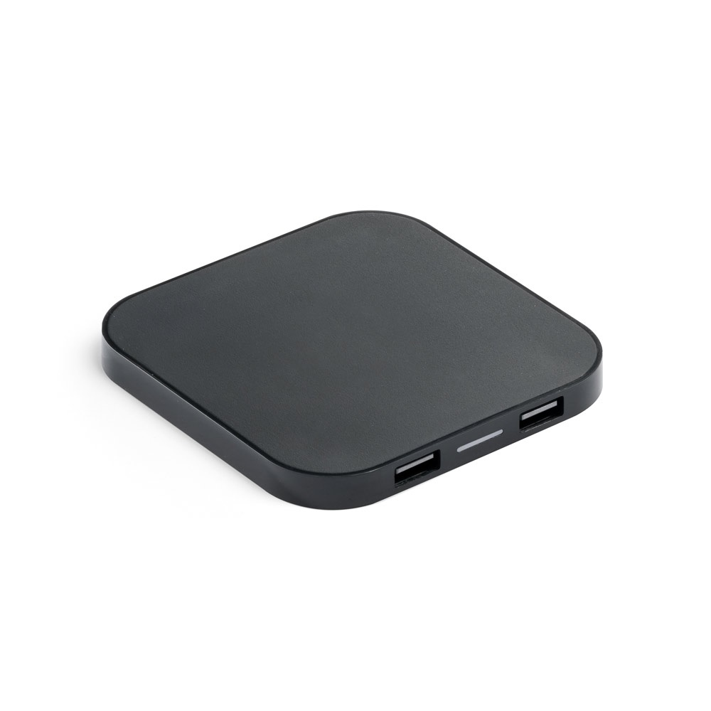 CAROLINE. Chargeur sans fil 15W superfast avec HUB 2 ports USB-A en ABS recyclé (60 % rABS)
