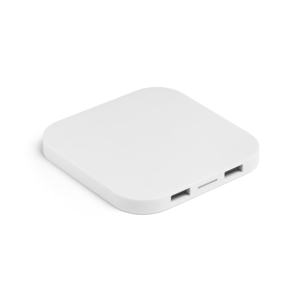 CAROLINE. Chargeur sans fil 15W superfast avec HUB 2 ports USB-A en ABS recyclé (60 % rABS)