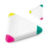 Vue 2 de TRIAN. Surligneur en PP en forme de triangle avec 3 couleurs