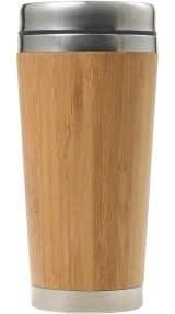 Vue 3 de Gobelet thermos Sabine | Bambou et inox | 400 ml