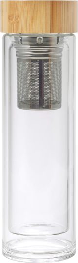 Vue 3 de Gourde Vicente | Verre | Couvercle bambou | 420 ml
