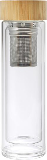 Vue 2 de Gourde Vicente | Verre | Couvercle bambou | 420 ml