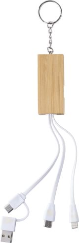 Vue 6 de Porte-clés avec câbles de charge Sutton | Bambou | Support pour téléphone