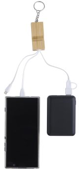 Vue 4 de Porte-clés avec câbles de charge Sutton | Bambou | Support pour téléphone