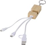Vue 3 de Porte-clés avec câbles de charge Sutton | Bambou | Support pour téléphone
