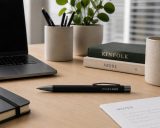 Vue 3 de Stylo bille Emmett | Finition caoutchoutée