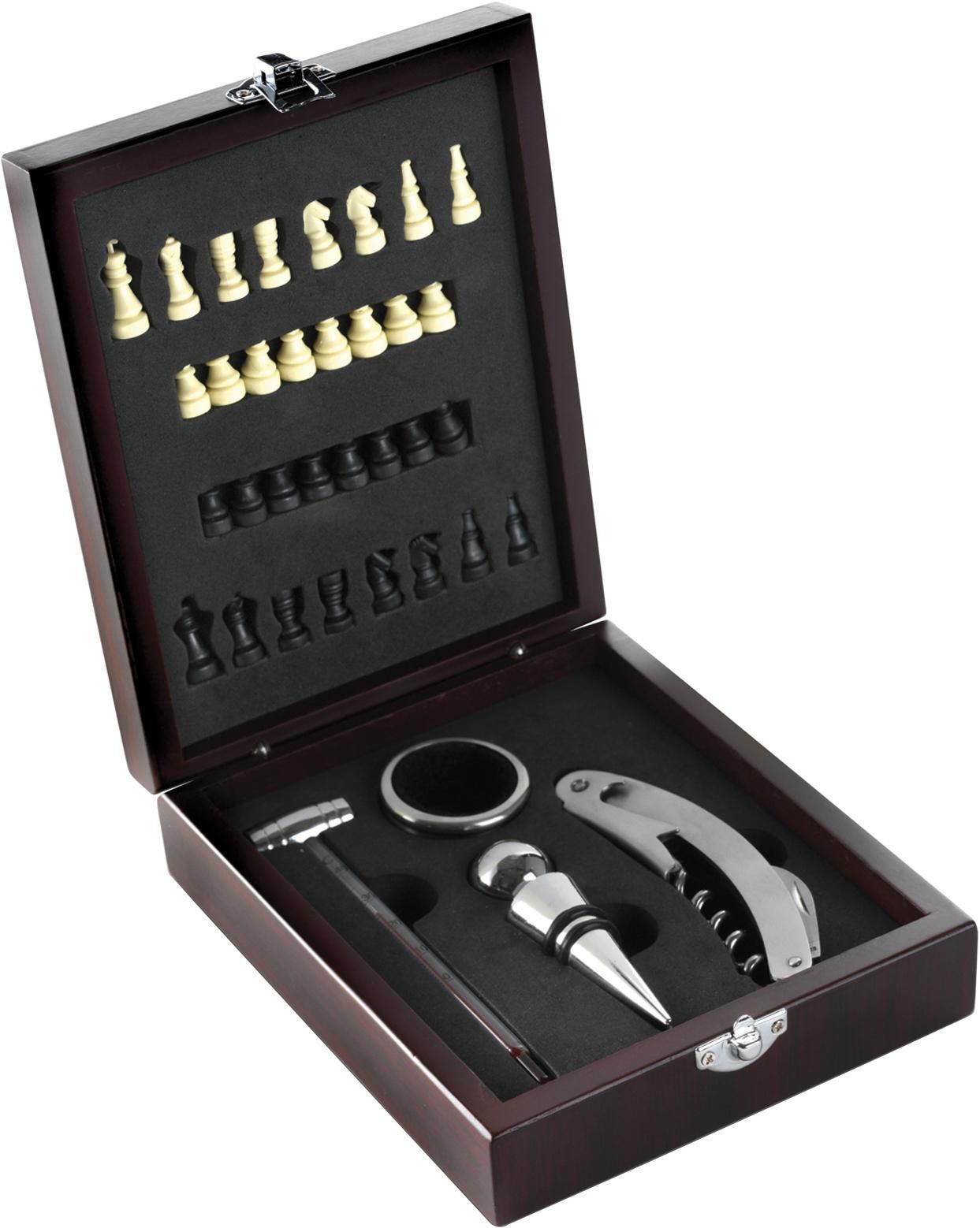 Set de vin Renée | Coffret en bois | Couvercle damier | 4 pcs