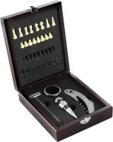 Vue 4 de Set de vin Renée | Coffret en bois | Couvercle damier | 4 pcs