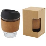 Vue 1 de Gobelet Lidan de 360 ml en verre borosilicate avec grip en liège et couvercle en silicone