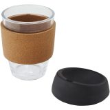 Vue 4 de Gobelet Lidan de 360 ml en verre borosilicate avec grip en liège et couvercle en silicone