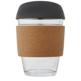 Vue 2 de Gobelet Lidan de 360 ml en verre borosilicate avec grip en liège et couvercle en silicone