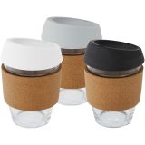 Vue 5 de Gobelet Lidan de 360 ml en verre borosilicate avec grip en liège et couvercle en silicone