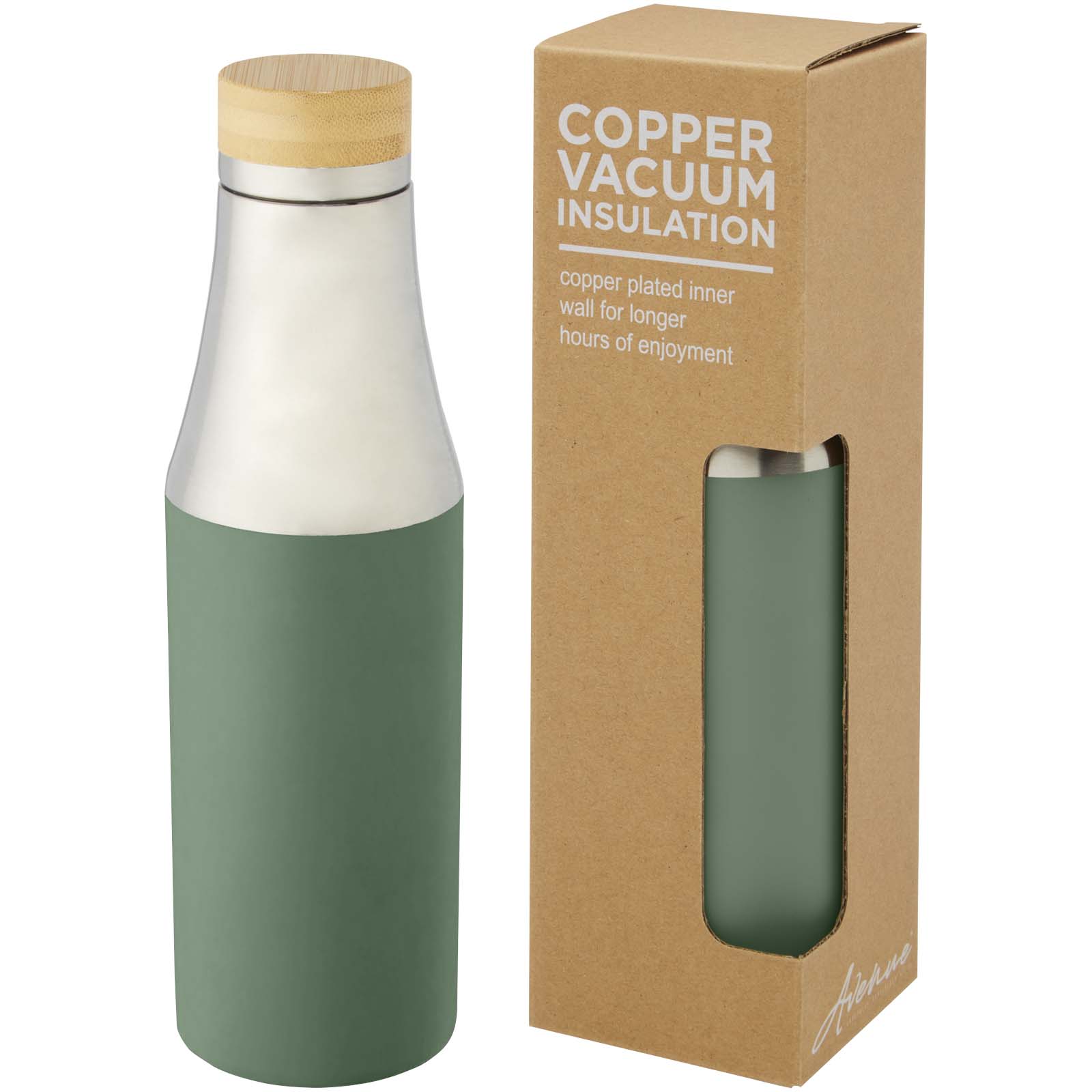 Bouteille Hulan de 540 ml en acier inoxydable avec cuivre et isolation par le vide avec couvercle en bambou