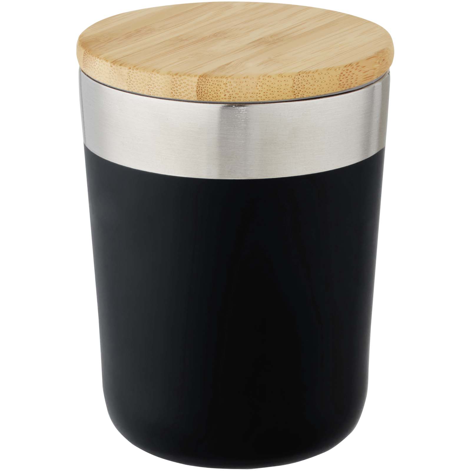 Gobelet Lagan de 330 ml en acier inoxydable avec isolation par le vide et couche de cuivre, avec couvercle en bambou