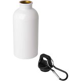 Vue 3 de Bouteille d'eau Oregon de 400 ml simple paroi en acier recyclé certifié RCS avec mousqueton