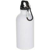 Vue 1 de Bouteille d’eau Oregon de 400 ml à simple paroi avec finition MATE, en acier inoxydable recyclé certifié RCS avec mousqueton