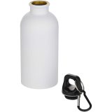 Vue 3 de Bouteille d’eau Oregon de 400 ml à simple paroi avec finition MATE, en acier inoxydable recyclé certifié RCS avec mousqueton
