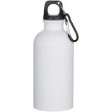 Vue 2 de Bouteille d’eau Oregon de 400 ml à simple paroi avec finition MATE, en acier inoxydable recyclé certifié RCS avec mousqueton