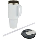 Vue 3 de Mug Sydney 1200 ml double paroi certifié RCS avec isolation par le vide et couche de cuivre avec paille