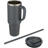 Vue 3 de Mug Sydney 1200 ml double paroi certifié RCS avec isolation par le vide et couche de cuivre avec paille