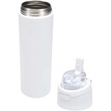 Vue 4 de Bouteille d'eau Theron 800 ml en acier inoxydable à simple paroi recyclé RCS, avec bouchon à double fonction et paille rabatt