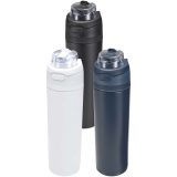 Vue 7 de Bouteille d'eau Theron 800 ml en acier inoxydable à simple paroi recyclé RCS, avec bouchon à double fonction et paille rabatt