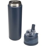 Vue 12 de Bouteille d'eau Theron 800 ml en acier inoxydable à simple paroi recyclé RCS, avec bouchon à double fonction et paille rabatt