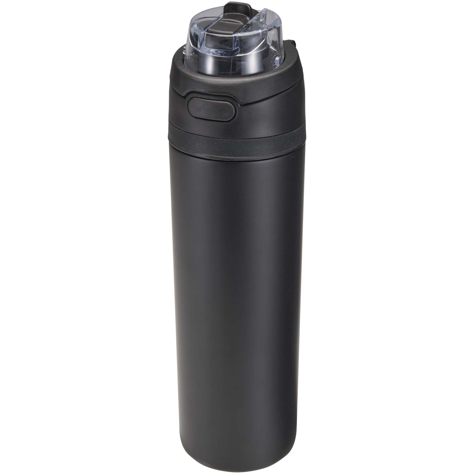 Bouteille d'eau Theron 800 ml en acier inoxydable à simple paroi recyclé RCS, avec bouchon à double fonction et paille rabatt