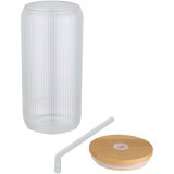 Vue 3 de Pot de 500 ml en verre borosilicate Mirage simple paroi avec couvercle en bambou