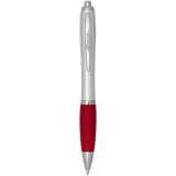 Vue 5 de Stylo bille RCS en plastique recyclé avec corps argenté et grip coloré (encre noire) Nash