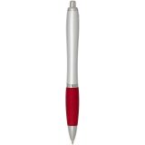 Vue 7 de Stylo bille RCS en plastique recyclé avec corps argenté et grip coloré (encre noire) Nash