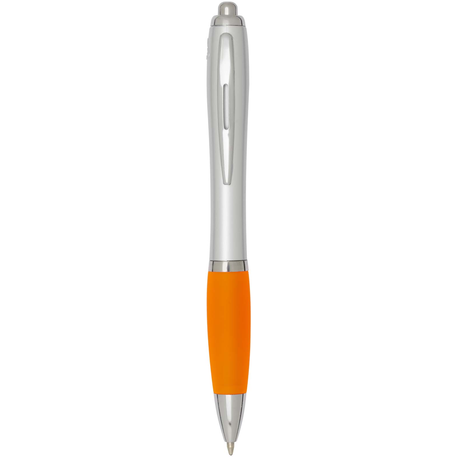 Stylo bille RCS en plastique recyclé avec corps argenté et grip coloré (encre noire) Nash