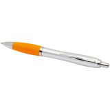 Vue 12 de Stylo bille RCS en plastique recyclé avec corps argenté et grip coloré (encre noire) Nash