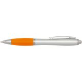 Vue 10 de Stylo bille RCS en plastique recyclé avec corps argenté et grip coloré (encre noire) Nash