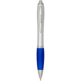 Vue 1 de Stylo bille RCS en plastique recyclé avec corps argenté et grip coloré (encre noire) Nash