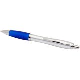 Vue 4 de Stylo bille RCS en plastique recyclé avec corps argenté et grip coloré (encre noire) Nash
