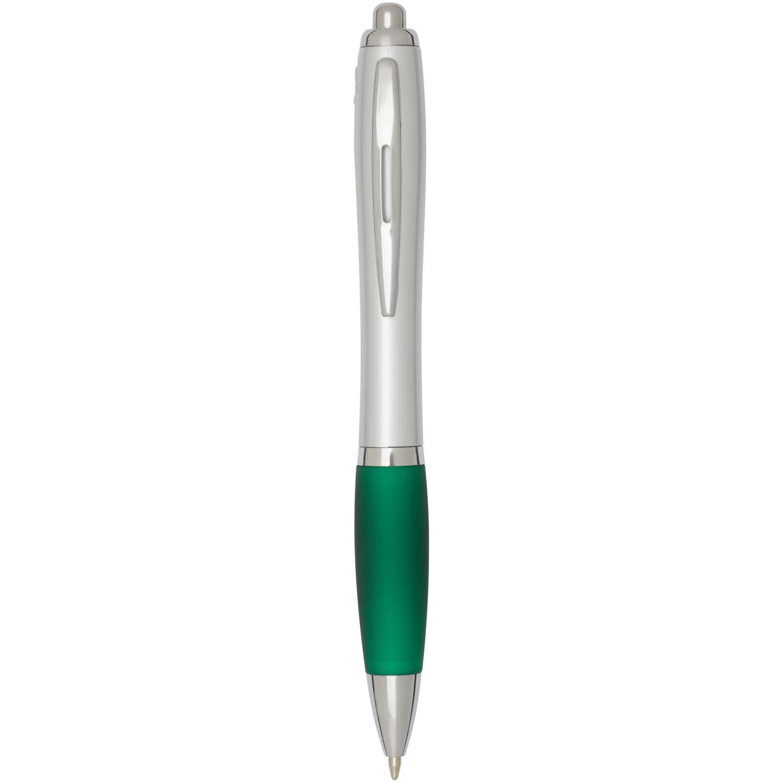 Stylo bille RCS en plastique recyclé avec corps argenté et grip coloré (encre noire) Nash