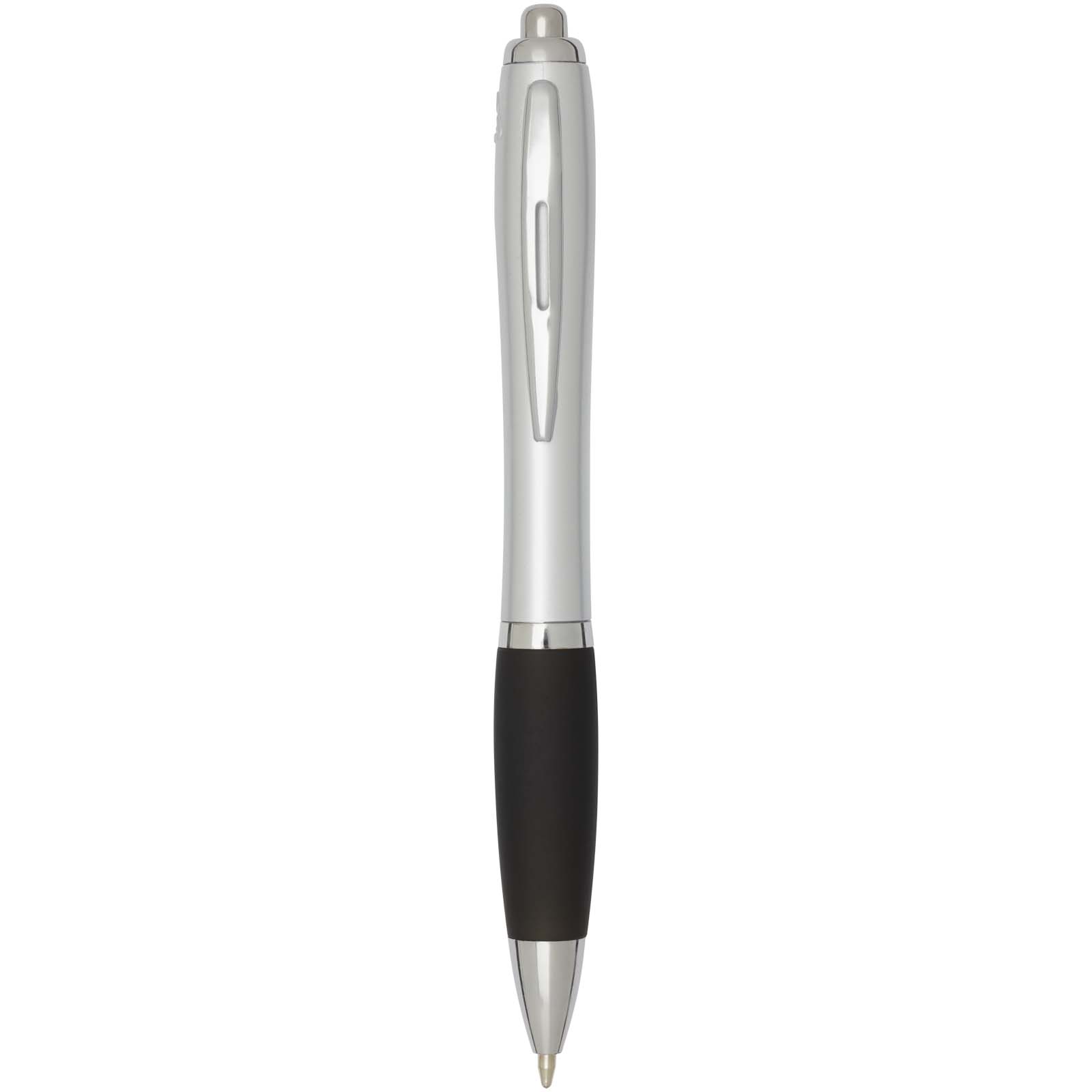 Stylo bille RCS en plastique recyclé avec corps argenté et grip coloré (encre noire) Nash