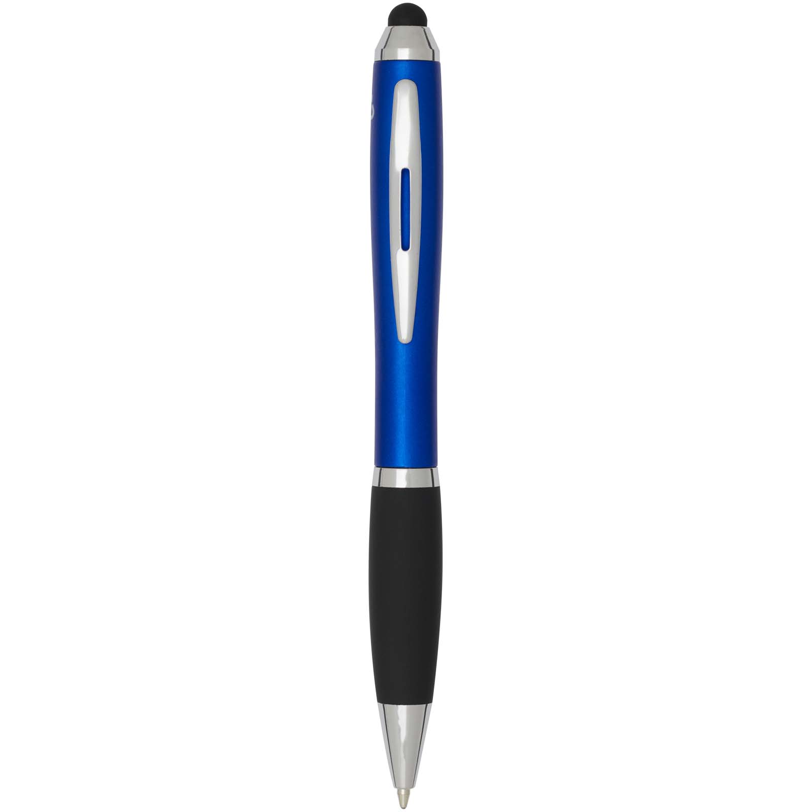 Stylo bille à stylet en plastique recyclé RCS avec corps coloré et grip noir (encre bleue) Nash