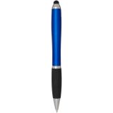 Vue 3 de Stylo bille à stylet en plastique recyclé RCS avec corps coloré et grip noir (encre bleue) Nash